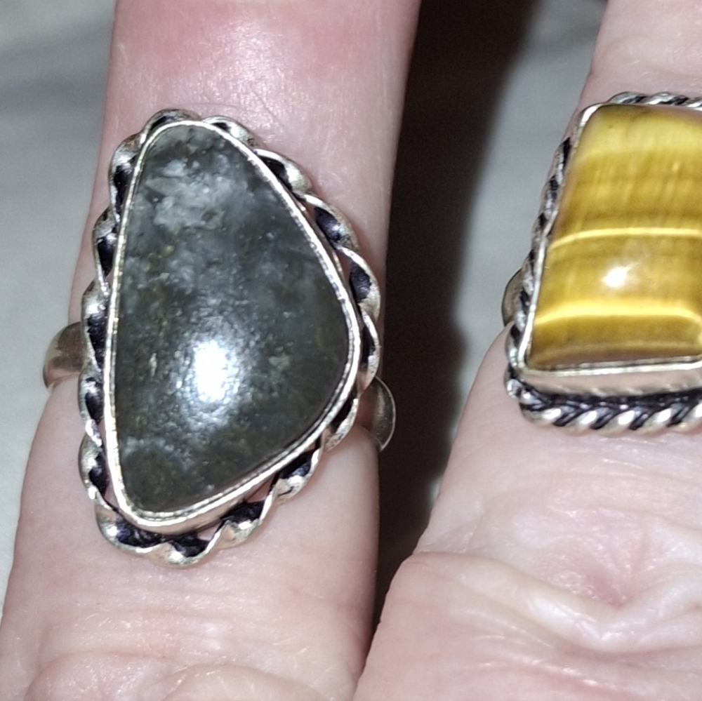 925 Agate Moss Gemstone handmade ring Asymmetrical Sterling - Picture 2 of 9